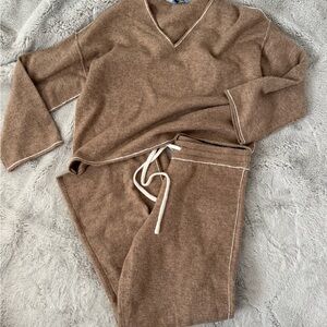 CeCe Tan Lounge Set with White Trim